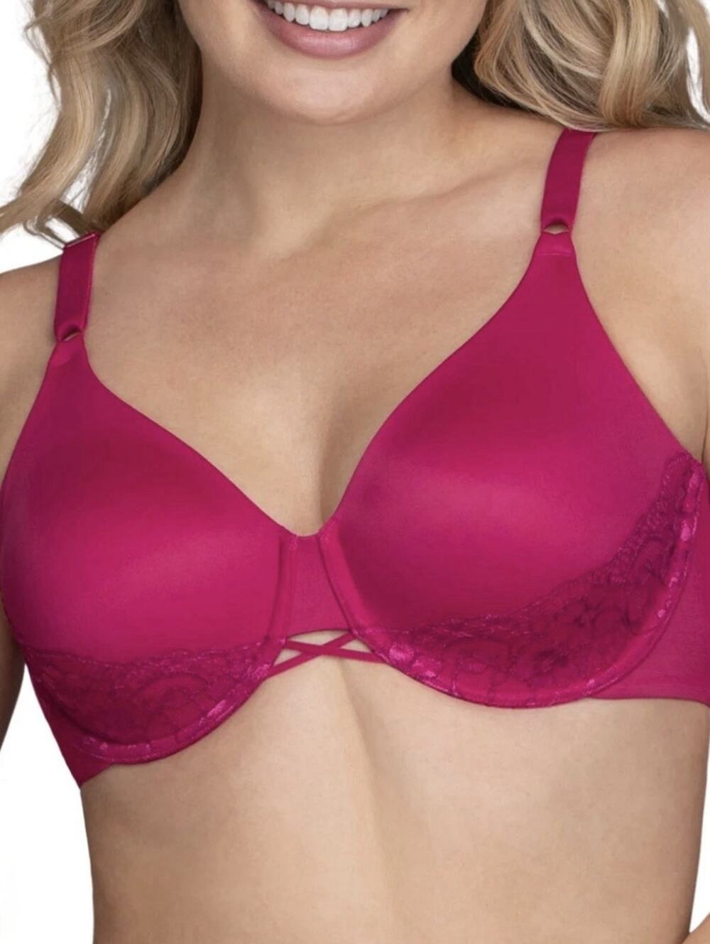 Vanity Fair Radiant Underwire Bra 42D Berry Pink Lace 2-Ply Back Smoothing 76571